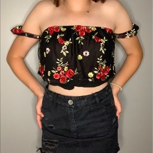 Honey punch off the shoulder floral crop top